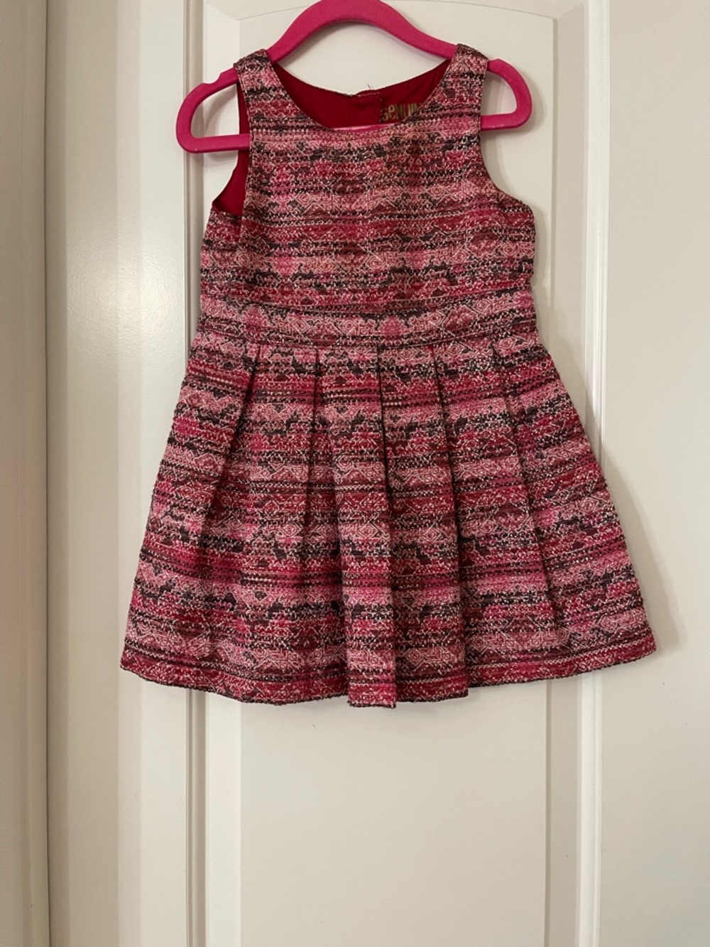 🎀Girls' Red-Pink Textured Pleated Formal Dress